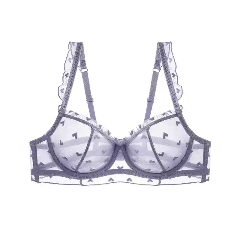 YUQI Französisches Dienstmädchen-Dessous-Set, sexy Spitzenunterwäsche, herzförmiger Push-up-BH mit Stahlringen, Anti-Durchhang-Büstenunterstützung für Damen