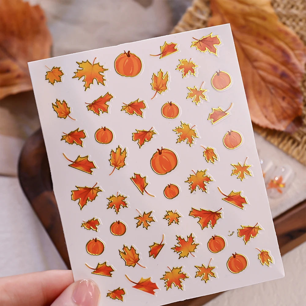  ﻿ Neue 5D Jelly Relief Herbst Ahornblätter Nagelaufkleber Bronzing Ahornblatt Kürbis Ginkgo Muster Nagelaufkleber Charms Y2K Deco ﻿ ﻿