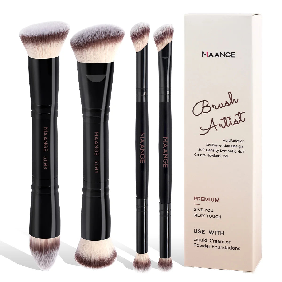 MAANGE 4-teiliges einfaches Make-up-Pinsel-Set mit zwei Enden und Foundation-Puder-Rouge-Details für Lidschattenpinsel, Reiseutensilien für Anfänger