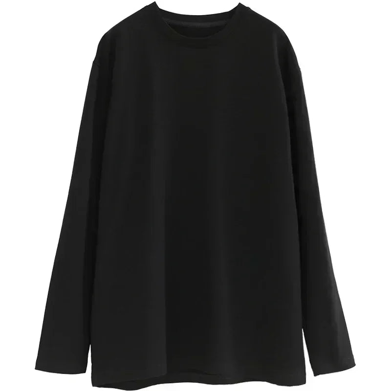 CHIC VEN Frühling Herbst frauen Einfarbig Lose Lange Hülse T-shirt Oansatz Grundlegende Top Mit Flachem Boden Hemd Casual T-shirt Frau Weibliche