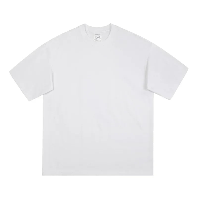Blaues amerikanisches, robustes Kurzarm-T-Shirt, 300 g, Sommer-Rundhalsausschnitt, lockere Halbarm-T-Shirt für Herren und Damen