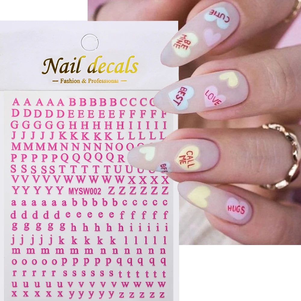 1 Stück 3D Englischer Buchstabe Nail Art Aufkleber Kleine 26 Alphabet Klebeaufkleber 10*8 cm 0-9 Nummer DIY Sliders Maniküre Dekorationen