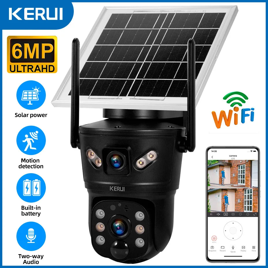 KERUI Outdoor 6MP 4G SIM WIFI Solar Kamera Dual Objektiv Kamera Solar Panel Wasserdicht Home Security CCTV Video überwachung V380