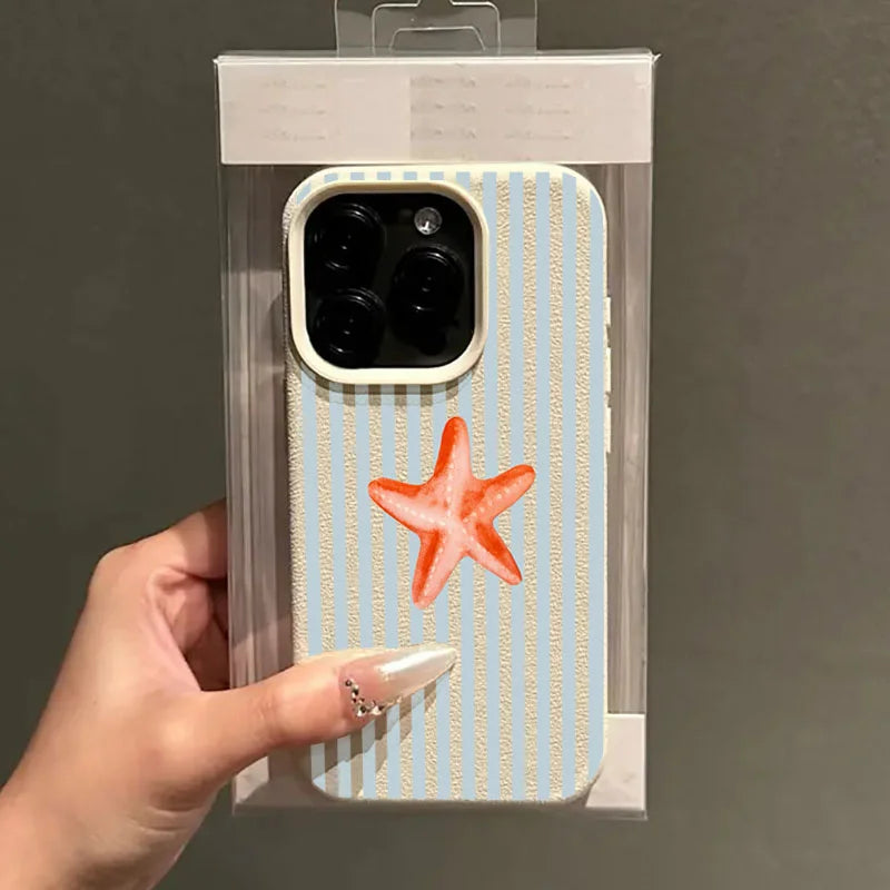 Handyhülle für iPhone 16 15 14 13 12 11 Pro Max X XR XS Max 15 Plus 16E Sommer süßes Seestern-Streifenmuster weiche Rückseite