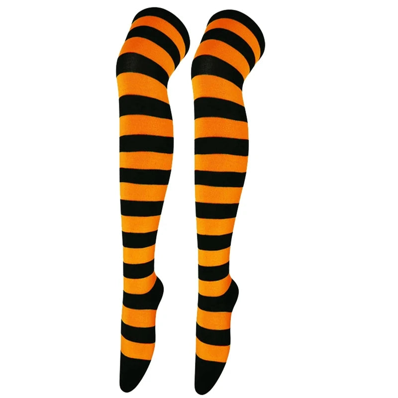 Frauen Gestreiften Druck Über Knie Lange Socken Oberschenkel Hohe Strümpfe für Weihnachten Halloween Anime Cosplay Kostüm Zubehör M6CD
