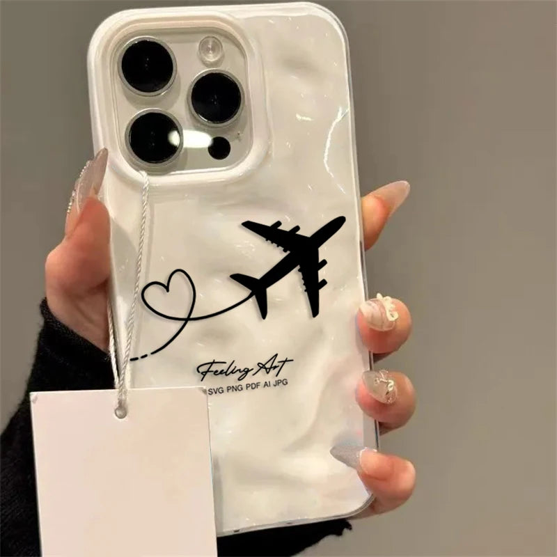 Trendige Flugzeug-Herz-Handyhülle für iPhone 17, 16, 11, 12, 13, 14, 15, Pro Max, Luftblau, Rosa, Gelb, stoßfeste, weiche Schutzhülle