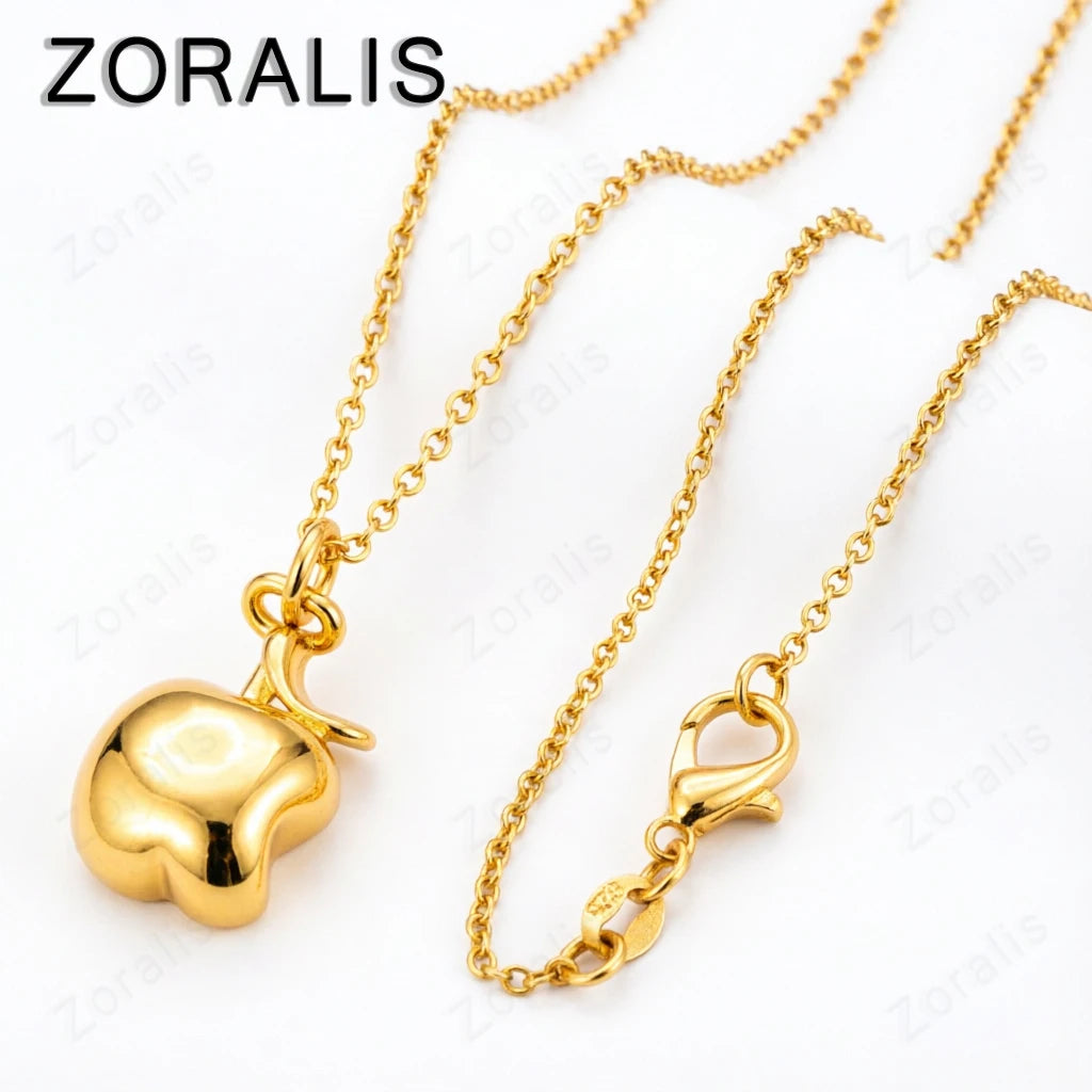 18K Gold 16-30 Zoll Kette mit gekerbtem Apfel-Anhänger für Damen, modischer Schmuck für Geburtstag, Party, Hochzeit, Verlobung