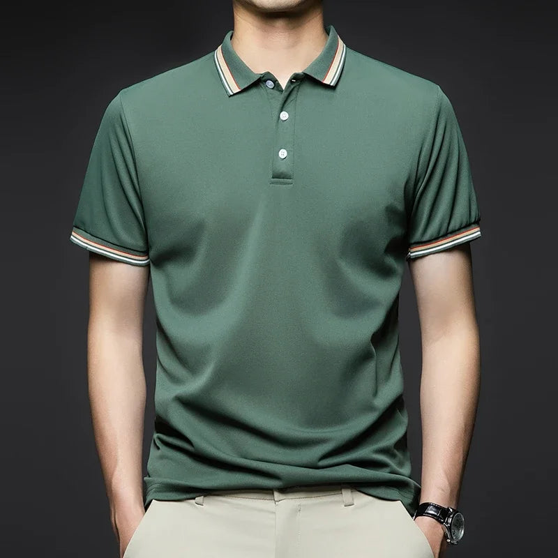 Herrenmode solide kurz ärmel ige gestreifte Revers Polos hirt Sommer atmungsaktives bequemes Top