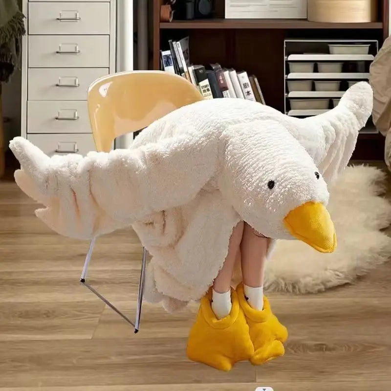 Cartoon Große Gans Robe Korallen Fleece Mit Kapuze Pyjama Lustige Ente Cosplay Paar Nachthemd Plüsch Nachtwäsche Hause Kleidung