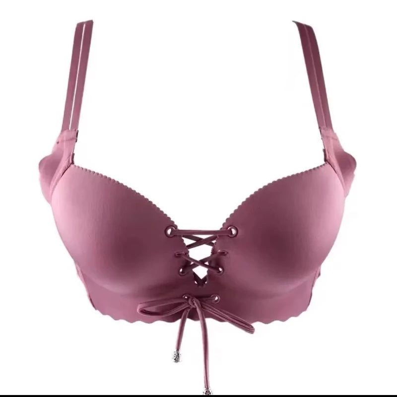 Sexy, verdicktes Push-up-BH-Set für Damen, kabelloser Komfort-BH mit verstellbarem Kordelzug, gepolsterte Bralette, schöner Rücken, elegante Dessous