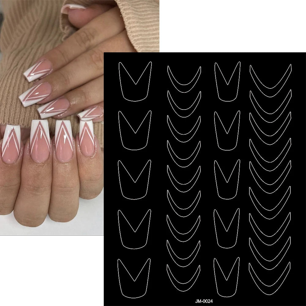 24 Muster Airbrush-Schablonen, Nagelkunst-Aufkleber, hohler Schmetterling/Blume/Schleife/Französische Liniendruckschablonen, Nagelaufkleber, DIY-Werkzeuge