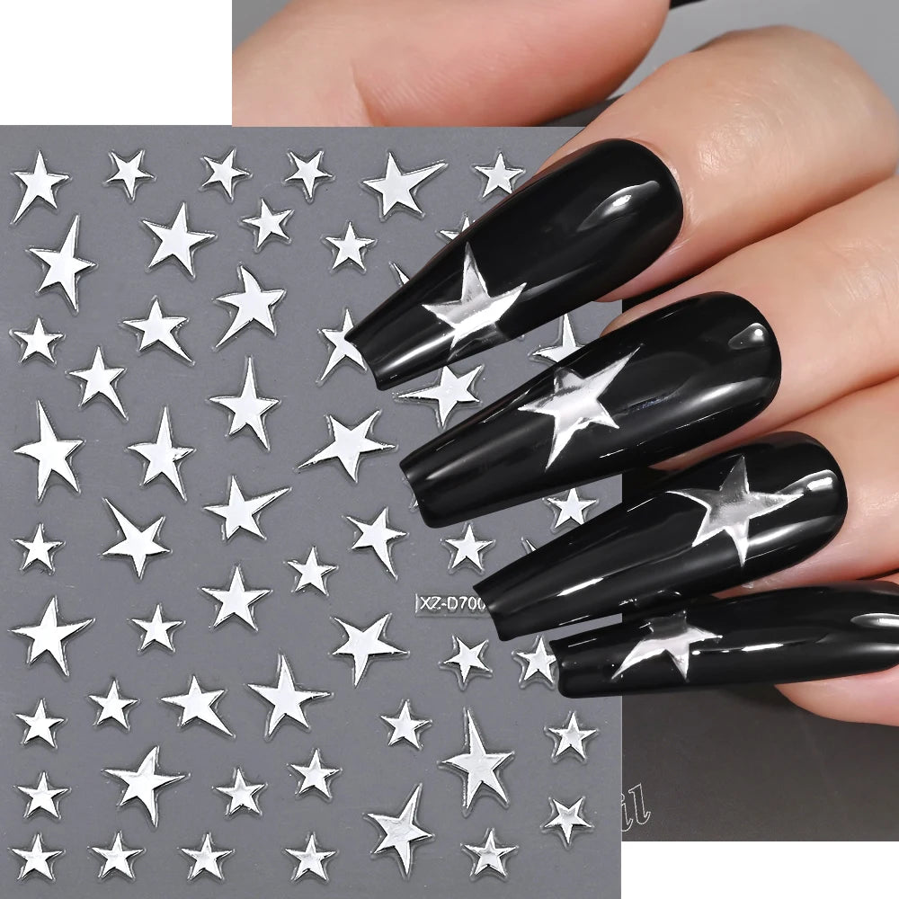 1 Stück Blauer Edelstein Stern Sonne Mond Nagelaufkleber 3D Böhmisches Sternenlicht Herz Schlange Selbstklebende Abziehbilder Französische Linien Streifen Maniküre Sliders