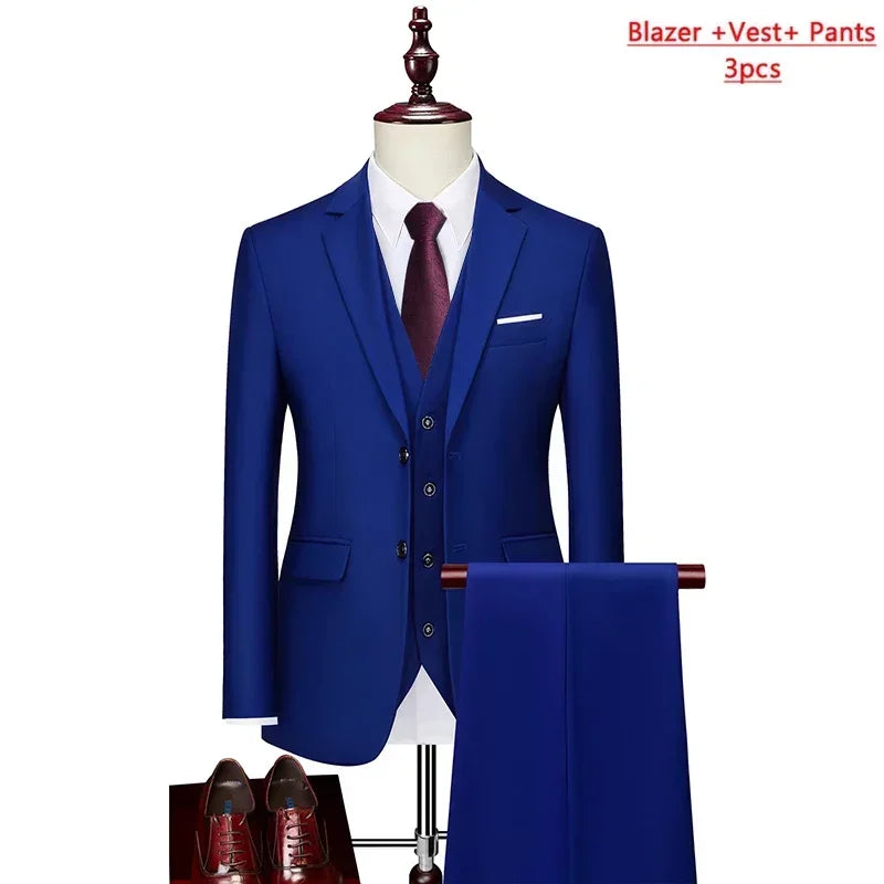 14 Farben M-6XL ( Jacke + Weste + Hose) High-End-Marke formale Business Herren Anzug dreiteiligen Bräutigam Brautkleid einfarbigen Anzug