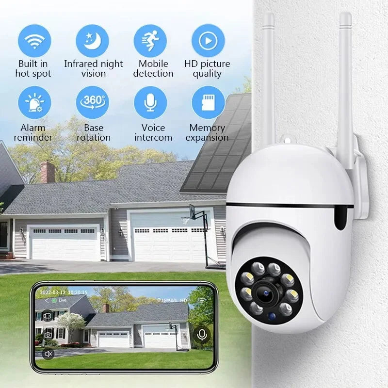 IP-Kamera, intelligente WLAN-Überwachungskamera für den Außenbereich, Heimsicherheit, CCTV-Überwachung mit Farbnachtsicht, kabelloses HD-2-Wege-Audio, 1080P