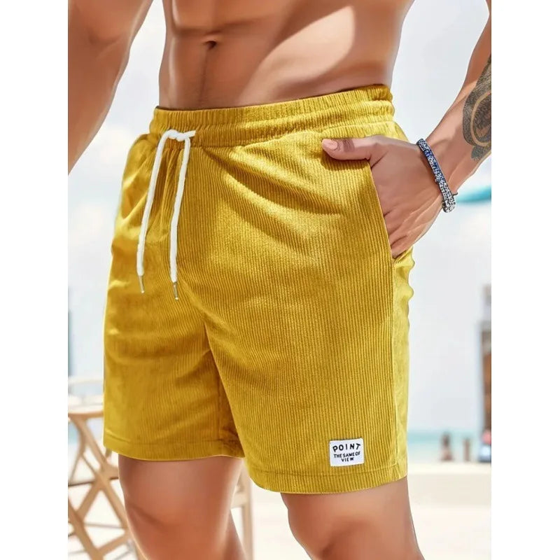 Sommer Cord-Shorts für Herren, dünn, schnelltrocknend, einfarbig, lässige Sport-Jogging-Shorts, locker geschnitten, 5-Punkte-Shorts über dem Knie, Cargo-Hose