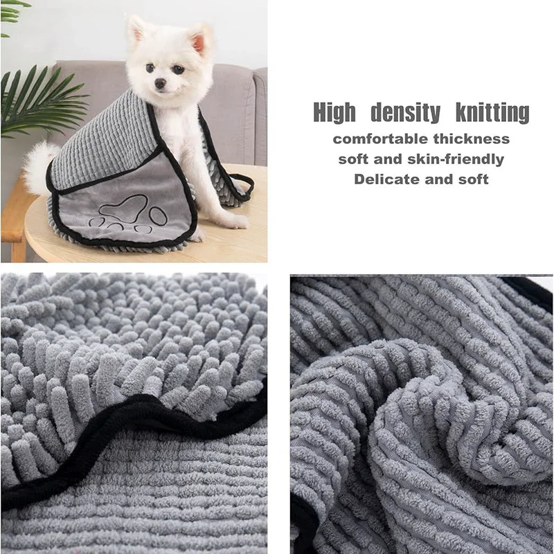 Handtuch im Taschenformat aus dickem Chenille für Haustiere, super saugfähig, schnelltrocknend, weiches Pflegetuch, universell für Hunde, Katzen und andere Haustiere.