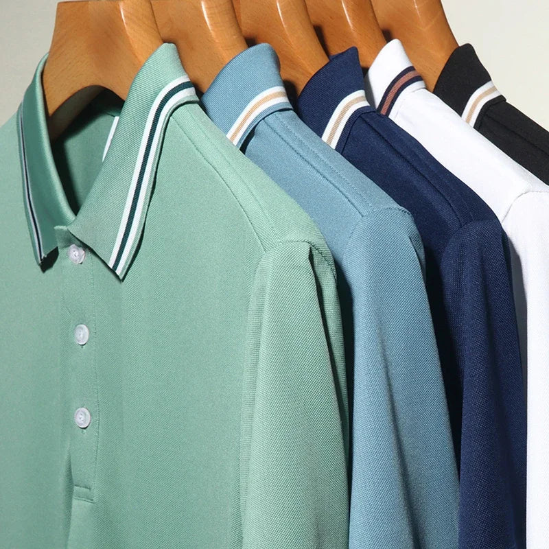 Herrenmode, einfarbig, kurzärmelig, gestreift, Revers, Poloshirt, Sommer, atmungsaktiv, bequem