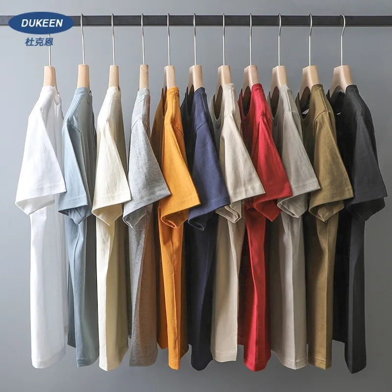 Dukeen 280gsm übergroße schwere T-Shirt für Männer Sommer Kurzarm T-Shirt Baumwolle einfarbig Top lässig T-Shirts ein Stück