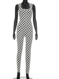 Bonnie Forest  Sexy Polka Dot Print Rückenfreier Jumpsuit Damen Sommer Ärmelloser Bodycon Romper Geraffter Einteiler Clubwear Outfits