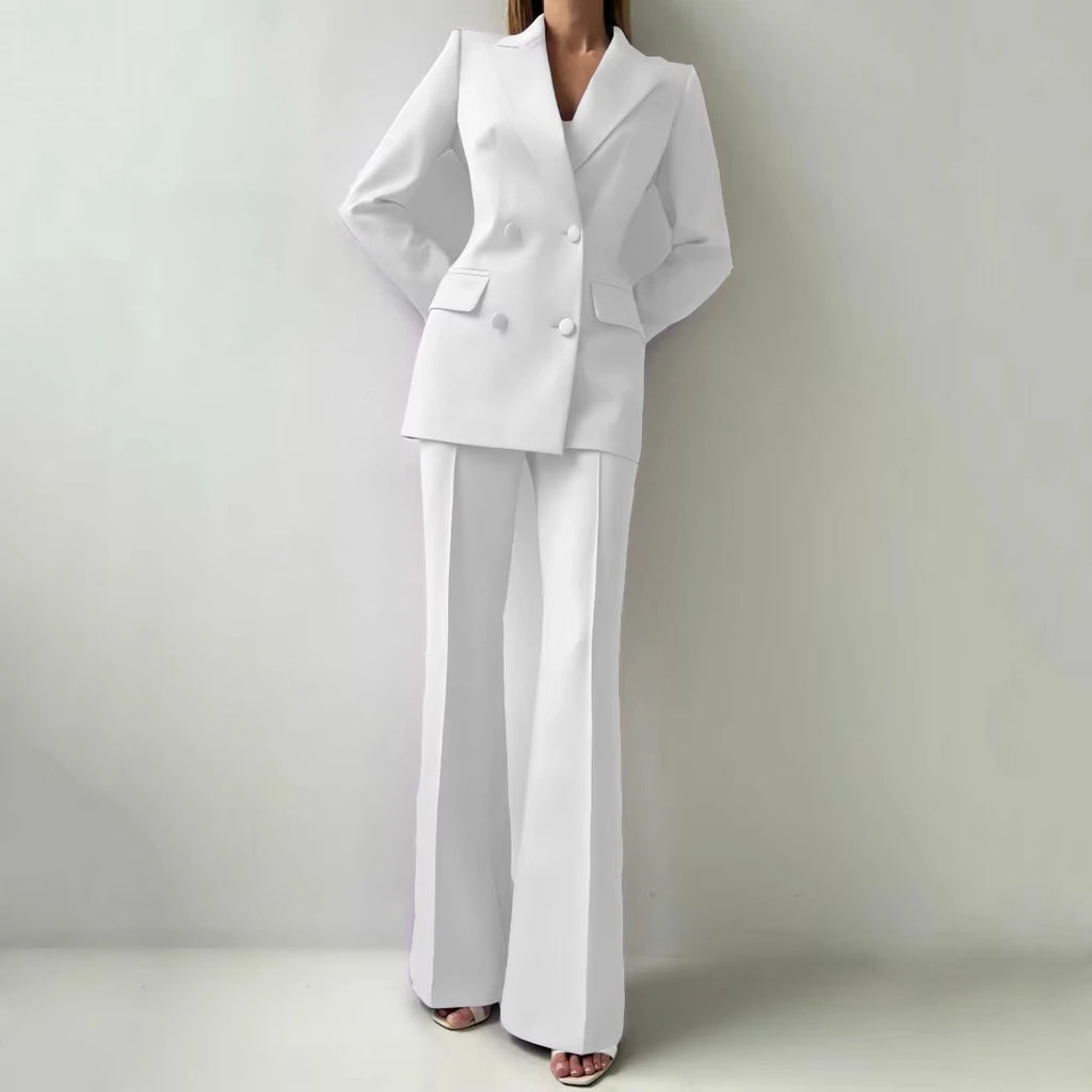 Damenanzug, 2-teilig, dunkelgrau, mit Revers, Doppelknopf, für Hochzeit, Bankett, Party, Business, Büro, Pendeln, Alltag, Blazer und Hose