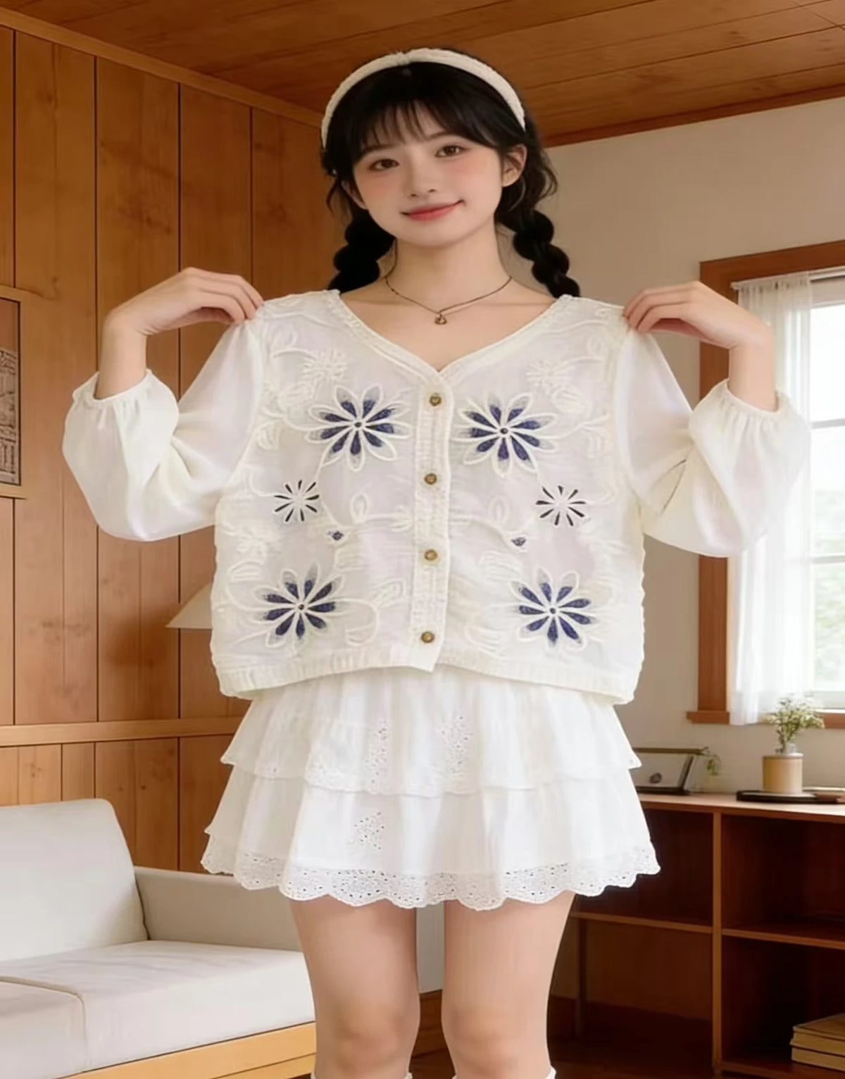 2026 Sommer Langarm Vintage National Trend Damenbekleidung Ausgehöhlte Spitze Patchwork Chiffon Hemden Damen Blusen Großhandel