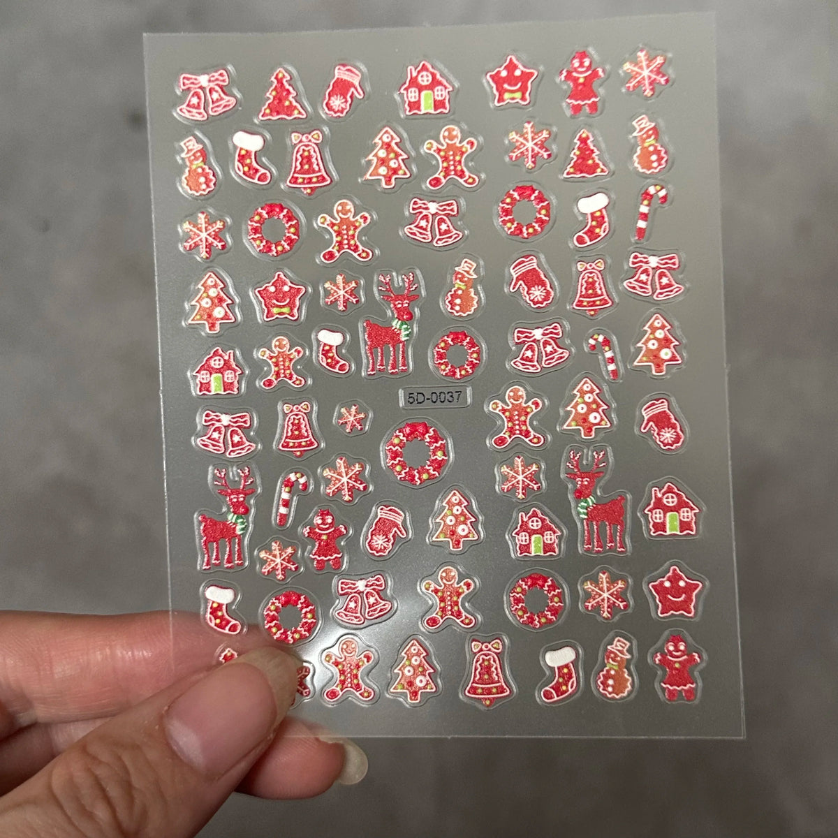 1 Stück 5D Red Gingerbread Man Schneeflocken Weihnachten Nagelaufkleber Niedlicher Schneemann Weihnachtsmann Winter Nagelaufkleber Maniküre Dekorationen