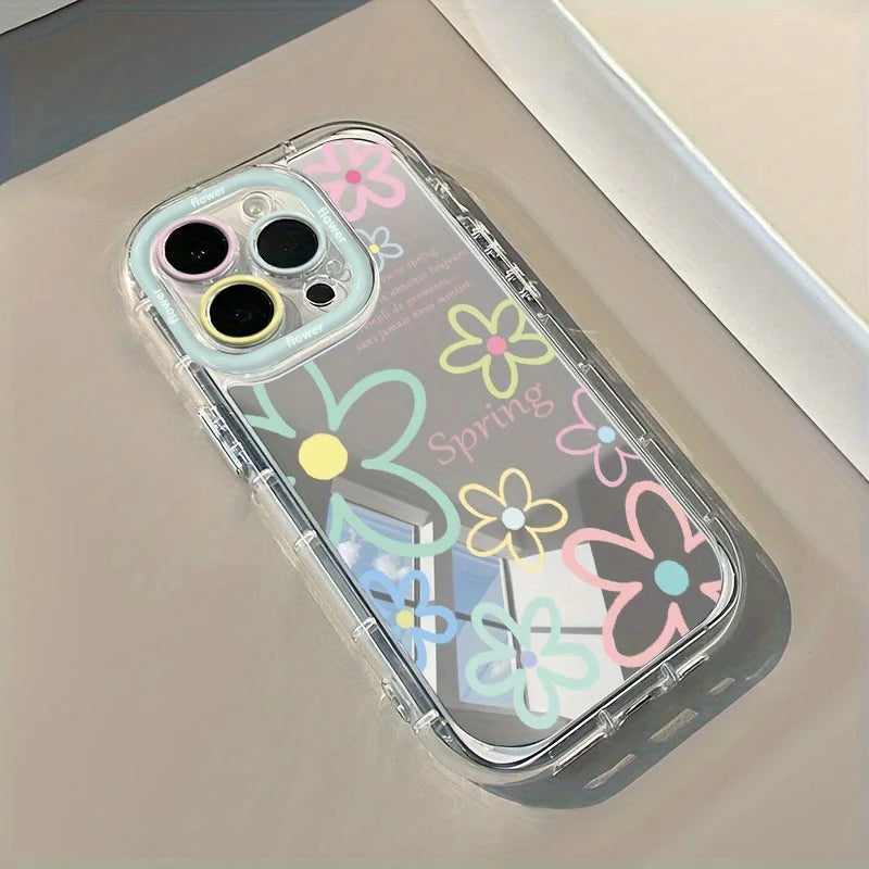 Neues Spiegeldesign Handyhülle für iPhone 16 17 15 14 13 11 12 Pro Max 16E 17E X XR XS 7 8 Plus Niedliche Dopamin-Blumen Weiche Schutzhülle