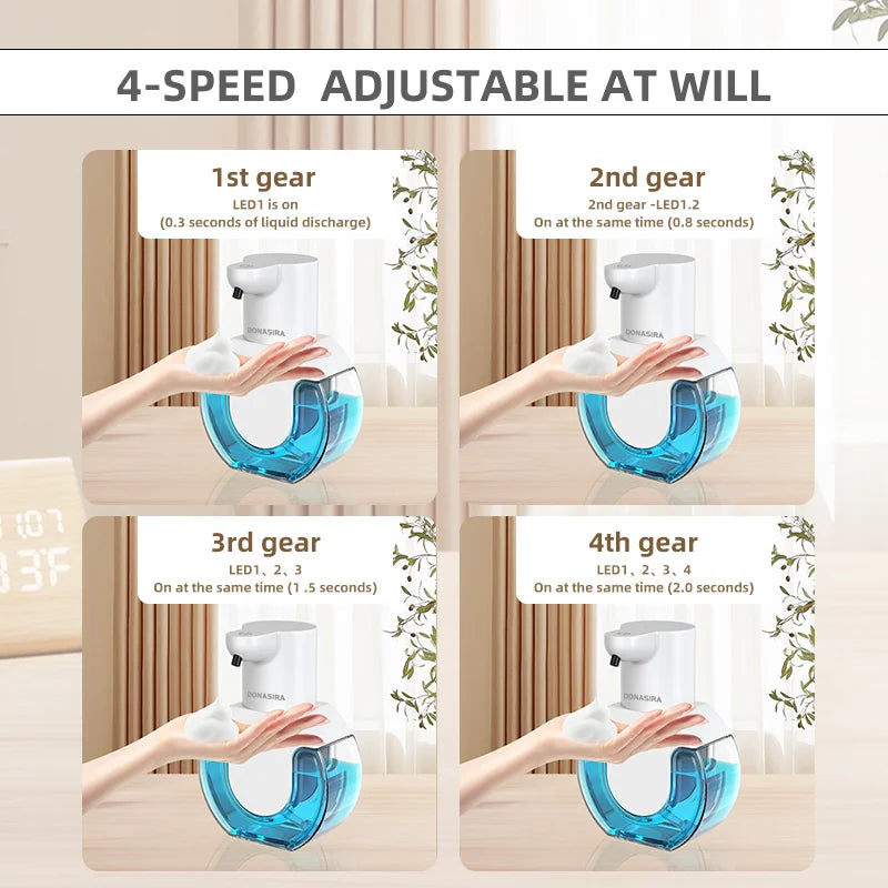 420ML P10 Seifenspender mit großer Kapazität, Lichtanzeige, für den Schreibtisch oder Wandmontage, wasserdicht, USB-wiederaufladbar, automatischer Smart-Sensor-Seifenspender.