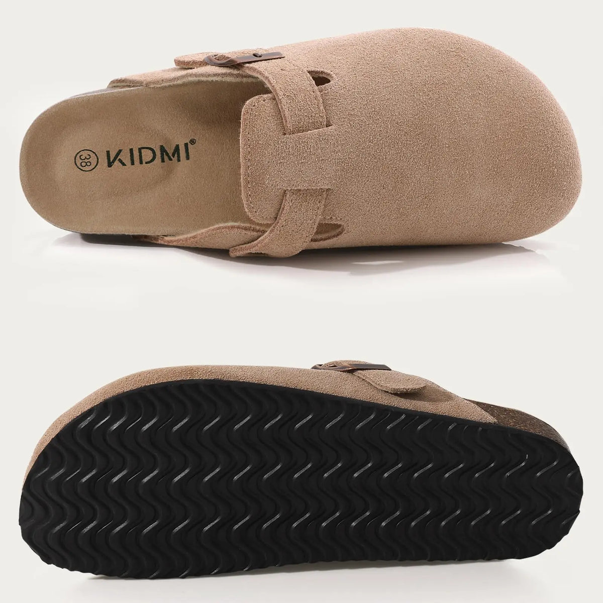 Litfun Neue modische Damen-Clogs mit verstellbarem Riemen, Korkfußbett, Leder-Pantoletten mit Fußgewölbeunterstützung, Unisex-Kartoffelschuhe für den Außenbereich