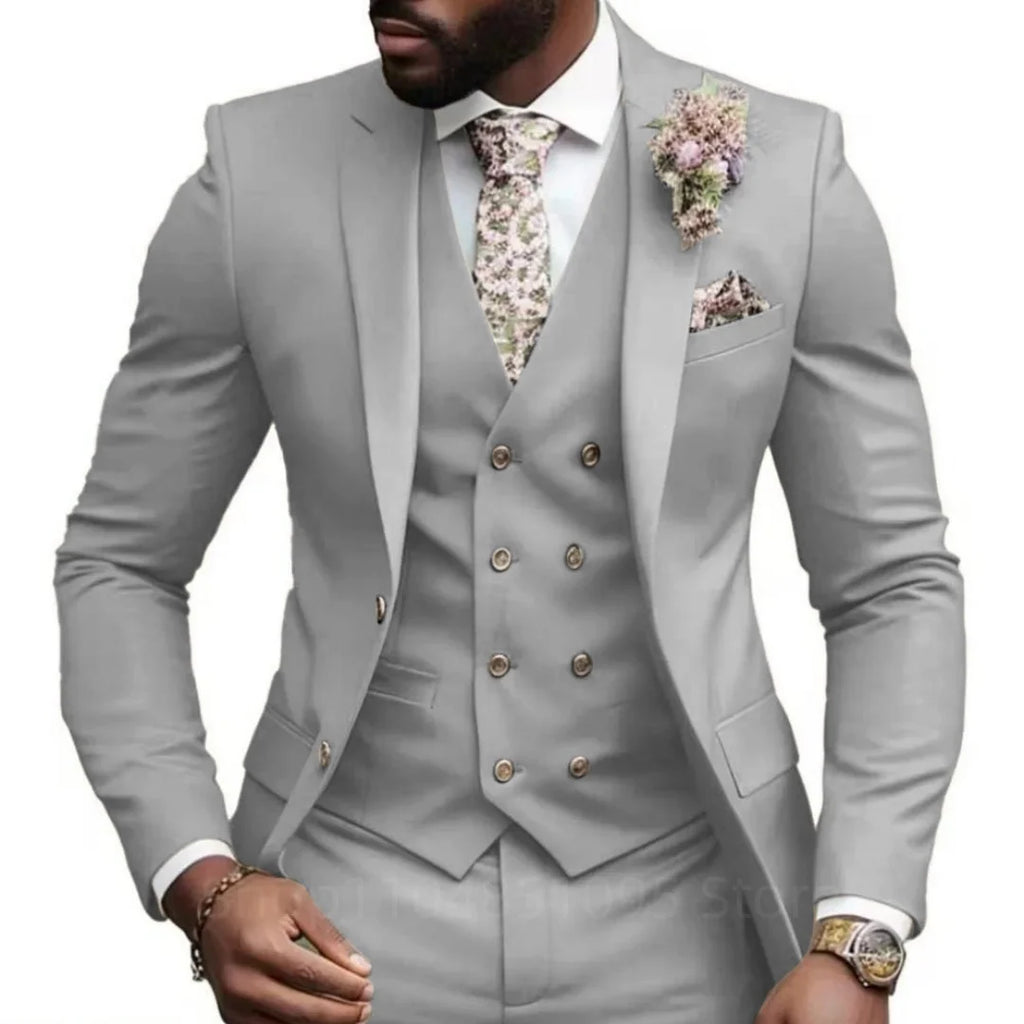 Hochwertige Grüne Business-Anzüge für Herren Slim Fit Elegante Hochzeitskleidung 3-Teilig Zweiknopf-Jacke Weste Hose Party-Sets