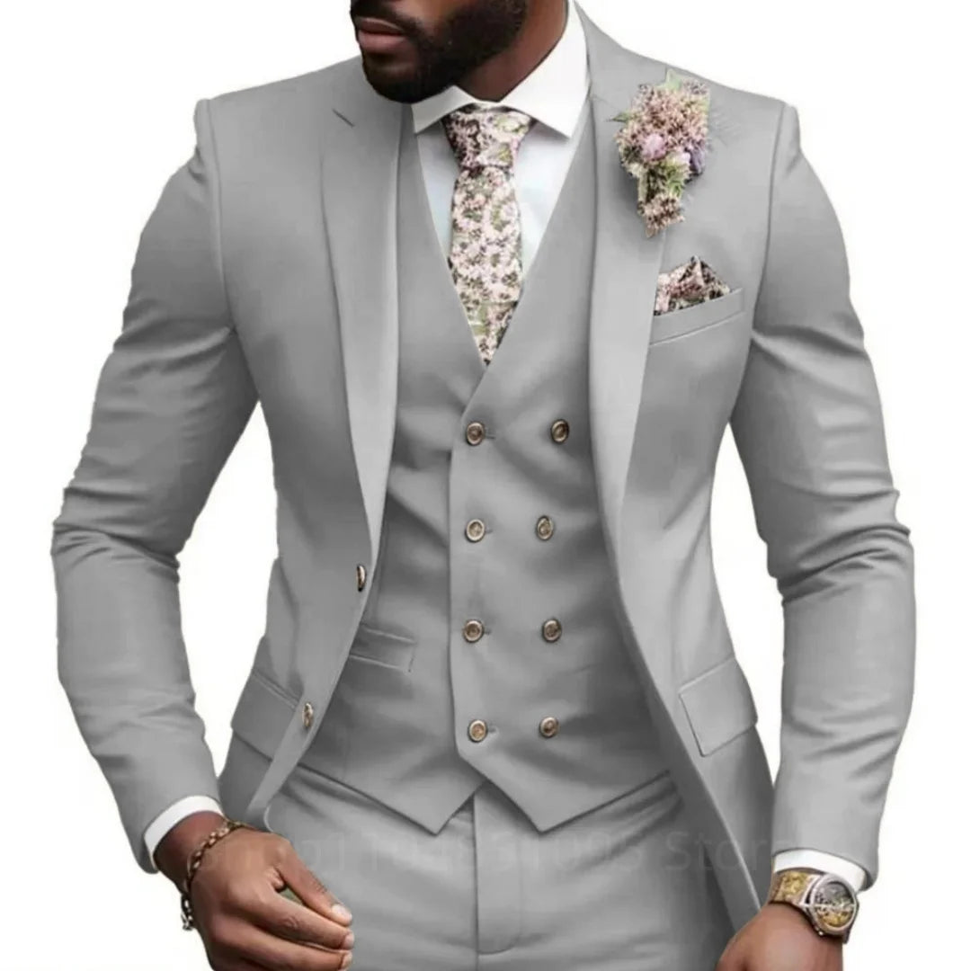 Hochwertige Grüne Business-Anzüge für Herren Slim Fit Elegante Hochzeitskleidung 3-Teilig Zweiknopf-Jacke Weste Hose Party-Sets