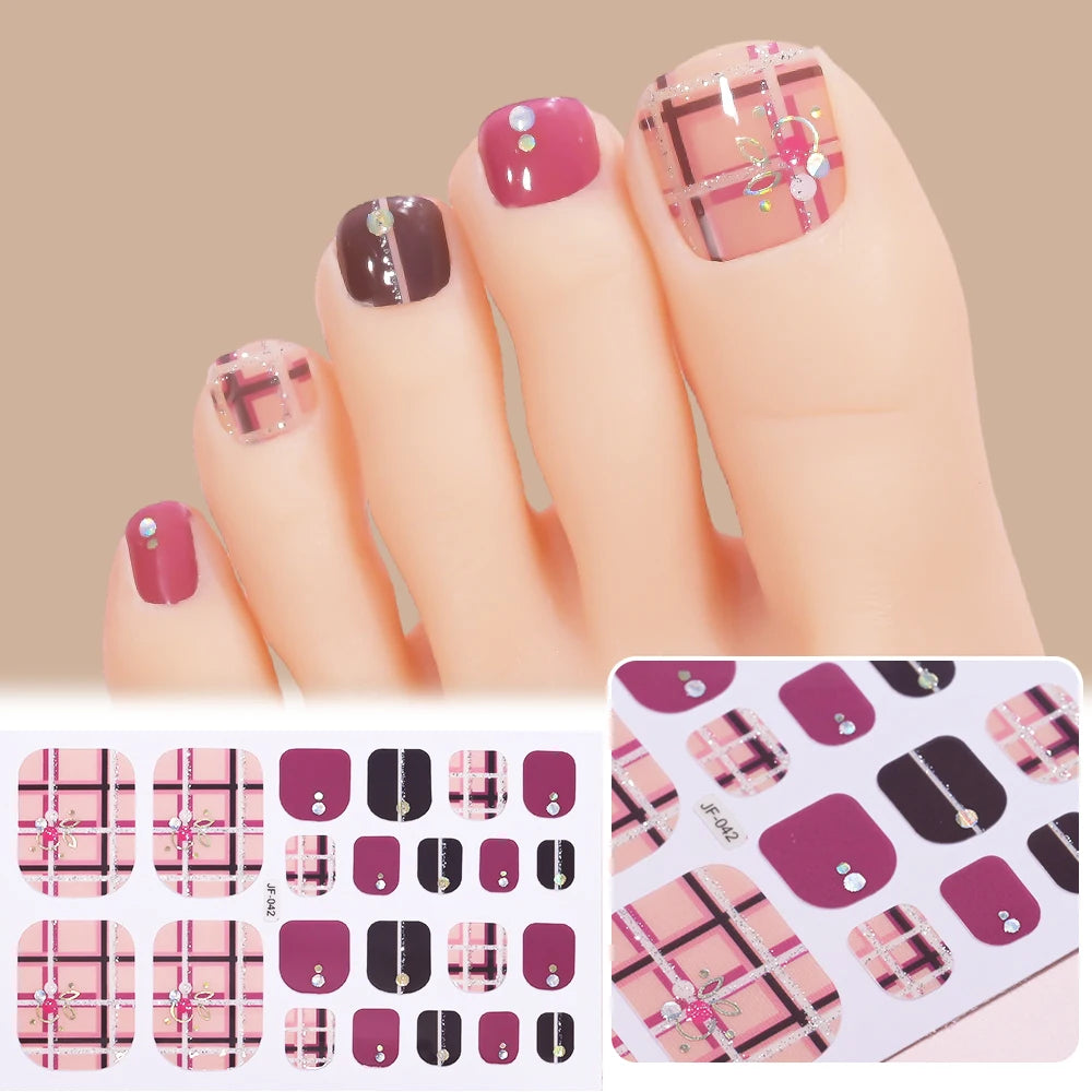 22 Tipps goldene Glitzer-Nagelaufkleber für Füße, 5 Farben, 11 Größen, vollständige Abdeckung, Fußkunst-Aufkleber, einfach zu erreichen, Zehen-Maniküre-Dekoration