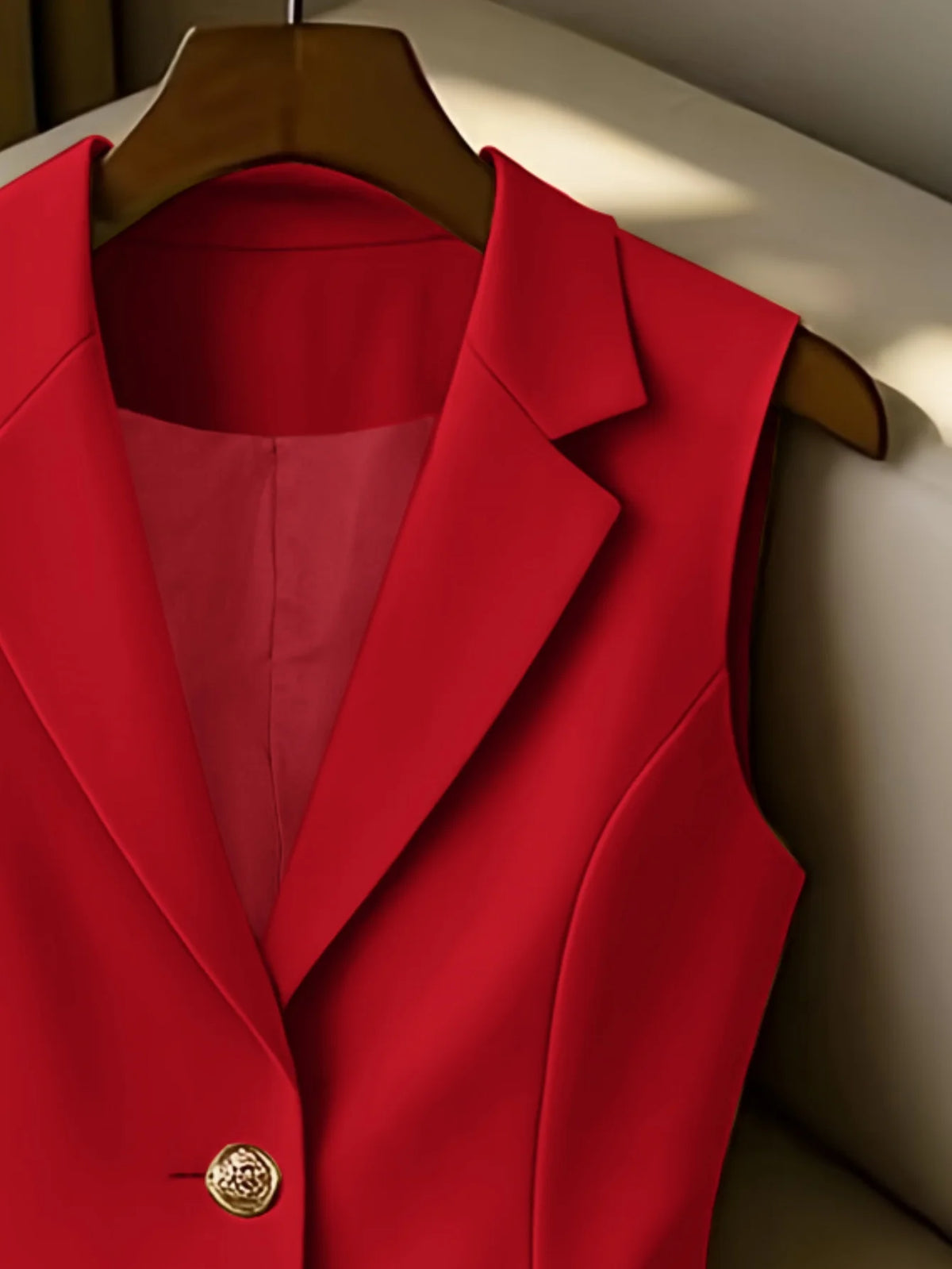 Lange Blazer-Weste für Damen, ärmellos, Reverskragen, Anzugweste mit goldenen Knöpfen für Business, Büro, Oberbekleidung, Oberteil
