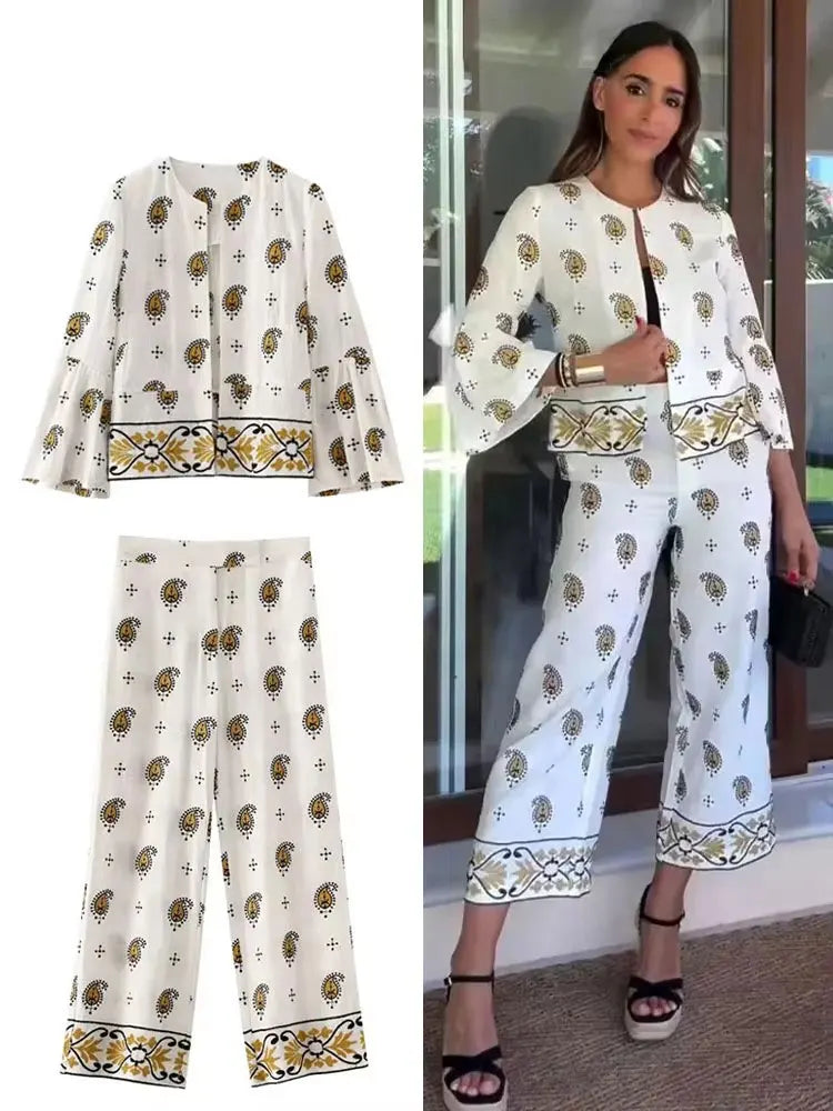 HH Frauen Mode Gestickte Hose Sets Langarm Strickjacke Mantel Top Gerade Breite Bein Hosen Weibliche Y2K High Street Outfit