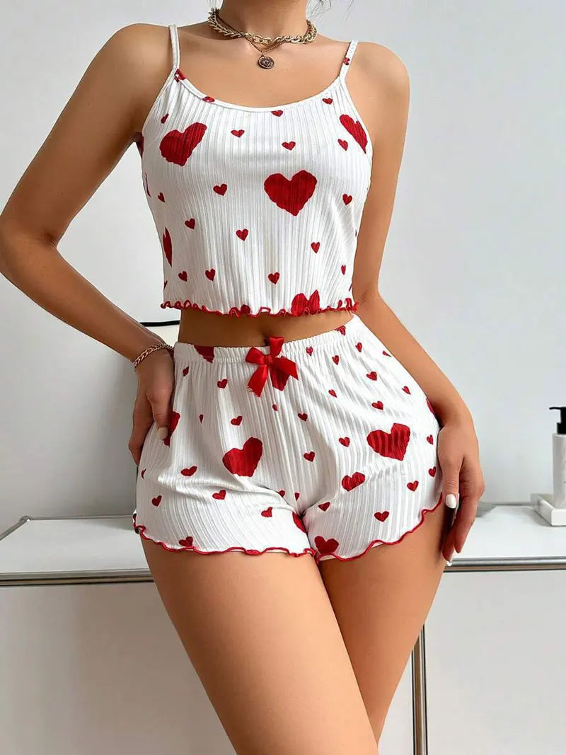2-teiliges Set für Damen, Pyjama-Shorts, Anzug, Homewear, bedruckte Unterwäsche, Pyjama, sexy Dessous, Unterhemden, Tanks, Nachthemd, Damen-Nachtwäsche