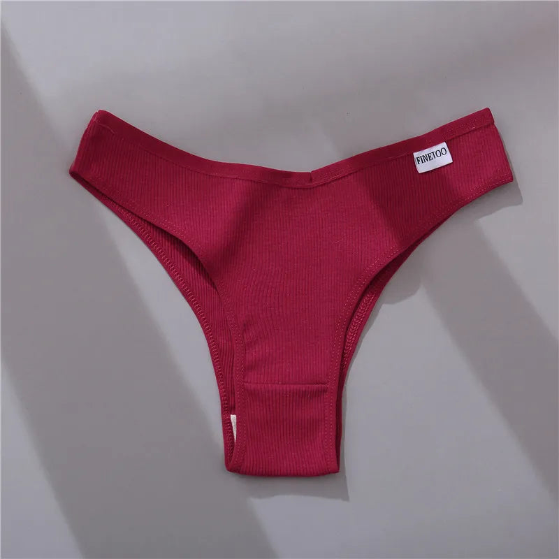 FINETOO Brasilianische Höschen Frauen Baumwolle Unterhose M-XL Sexy Low-Rise Unterhosen Damen Einfarbig Bikini Höschen Dessous 2022