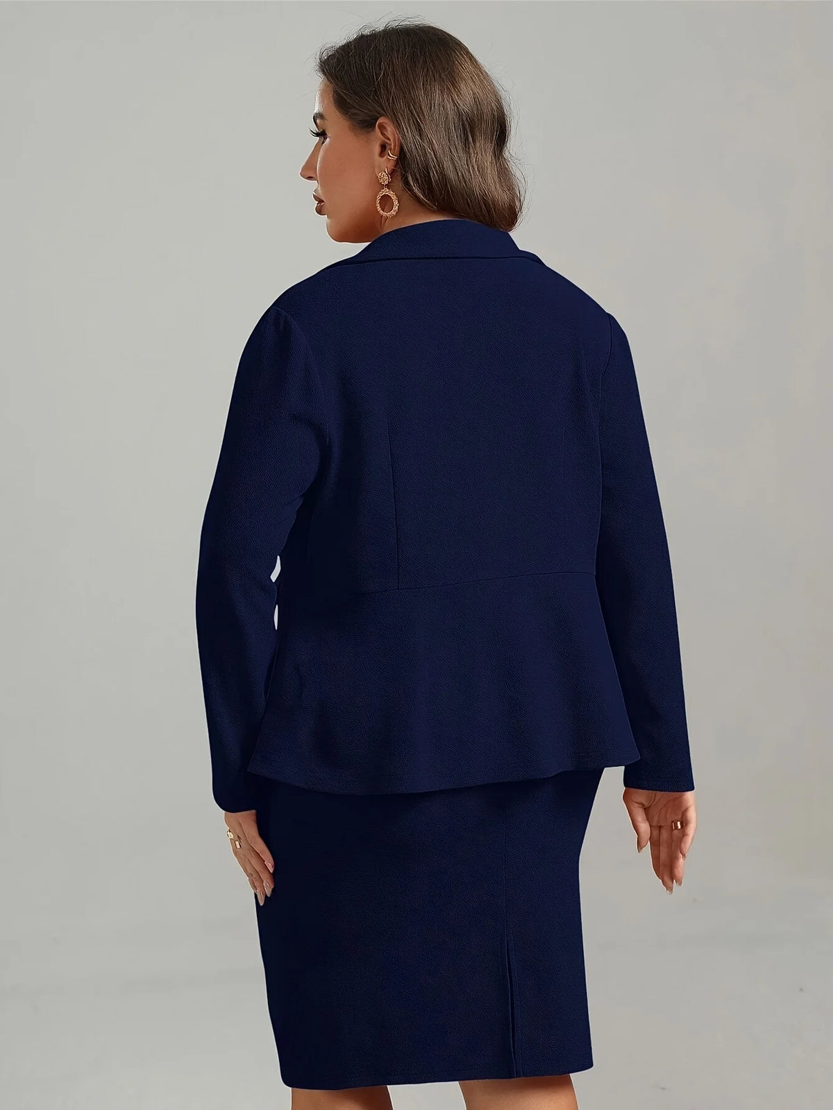 Plus Size Damen elegante Anzug Jacke Set lässig Büro Dame Revers Knopf Blazer Mäntel Rock 2 Stück