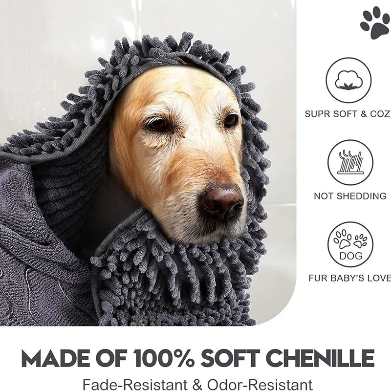Handtuch im Taschenformat aus dickem Chenille für Haustiere, super saugfähig, schnelltrocknend, weiches Pflegetuch, universell für Hunde, Katzen und andere Haustiere.