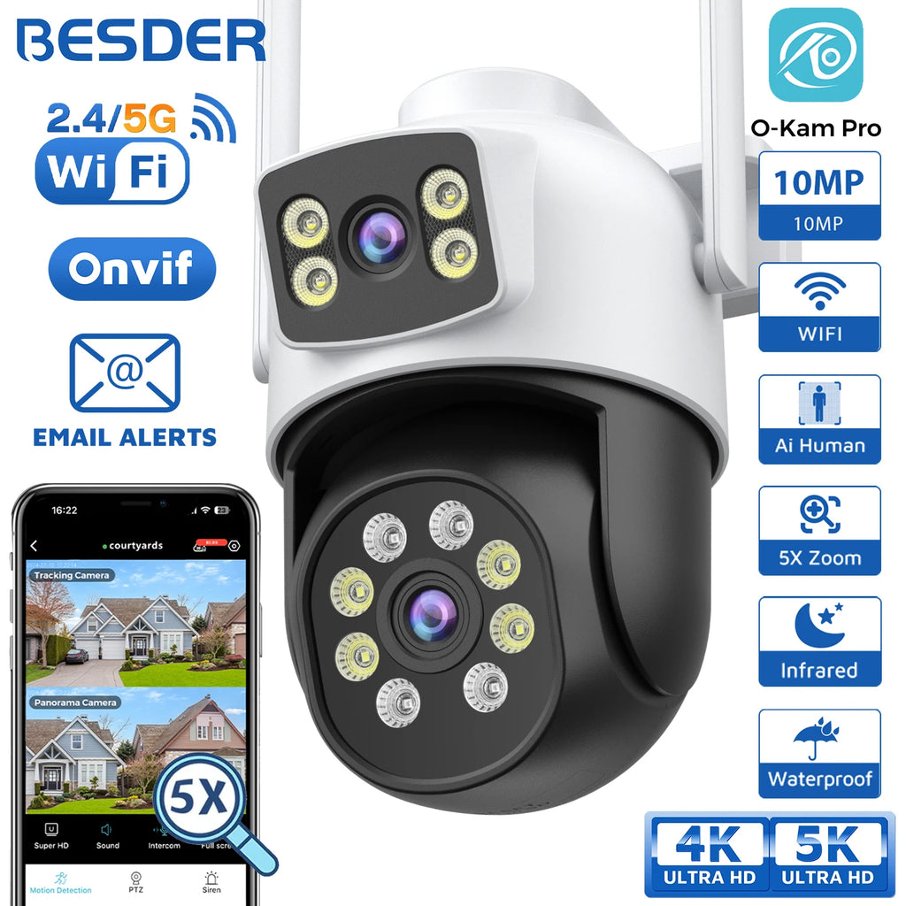 Besder 8mp ptz 5g hz wifi kamera nachtsicht menschliche erkennung 10mp outdoor cctv wifi überwachungs kamera ip sicherheits schutz