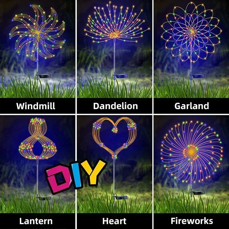 Solar LED Feuerwerk Lichterkette Outdoor Garten Dekoration Rasen Weg Licht für Terrasse Hof Party Weihnachten Hochzeit