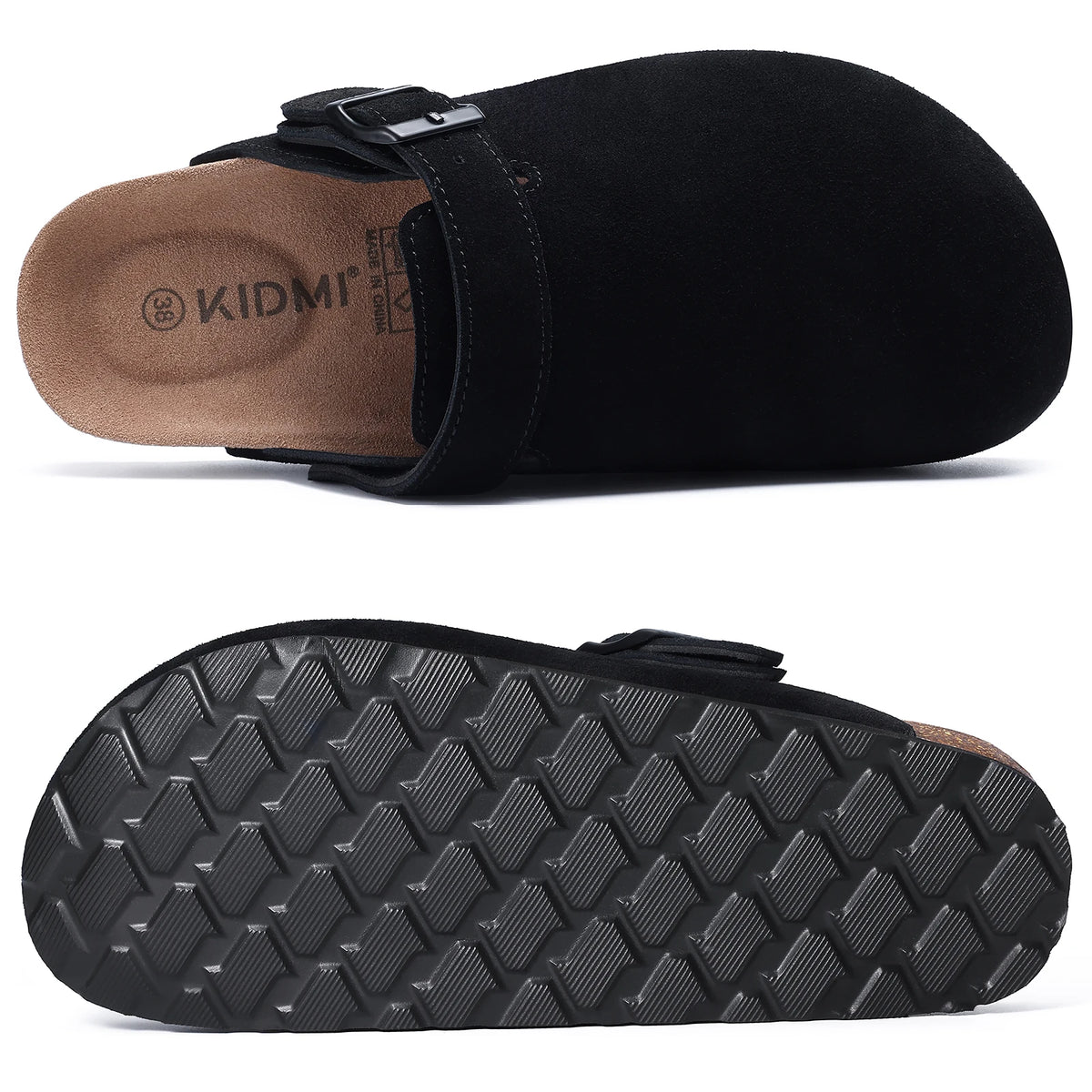 Litfun Neue modische Damen-Clogs mit verstellbarem Riemen, Korkfußbett, Leder-Pantoletten mit Fußgewölbeunterstützung, Unisex-Kartoffelschuhe für den Außenbereich