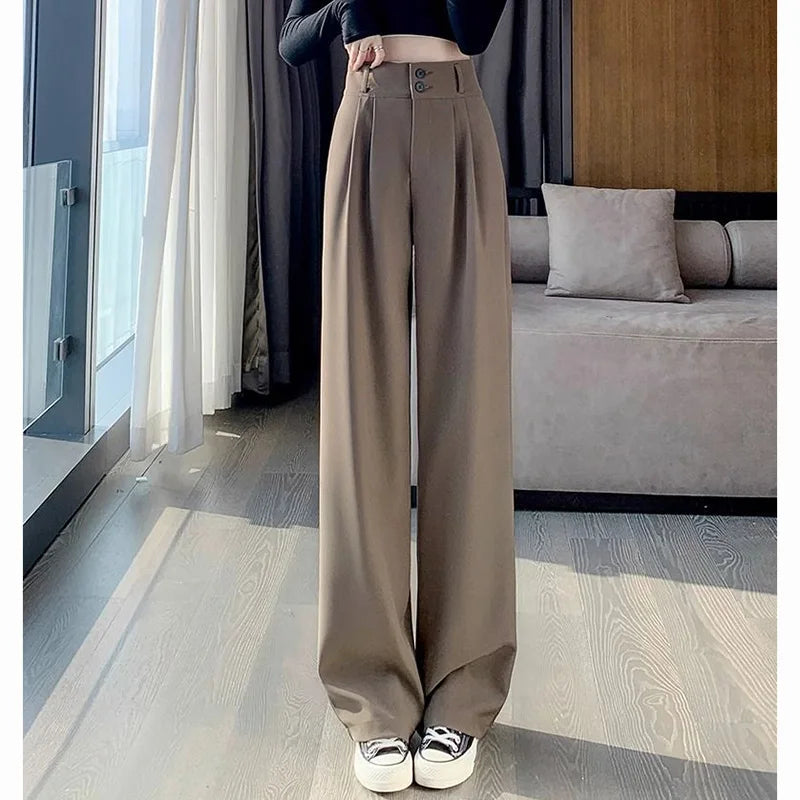 2025 Dame Sommer Hohe Taille Dünne Hosen Frauen Bequeme Gerade Bein Anzug Hosen Mädchen Alle Spiel Arbeit Klassische Grundlegende Hosen