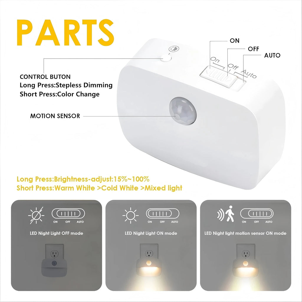 1/2/4 Stück LED-Nachtlicht, US-EU-Stecker, Bewegungsmelder, 220 V, 110 V, Wandleuchte für Zuhause, Flur, Treppe, Küche, Schlafzimmer, Nachtlampe