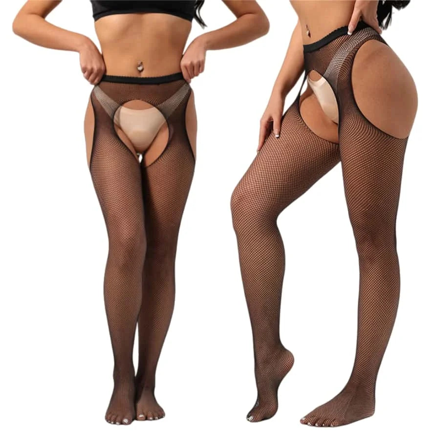 NEWFUNJOIN Übergrößen Netzstrümpfe Oberschenkelhohe Sexy Fischnetz-Spitzenstrümpfe Schwarze Strümpfe für Mädchen und Frauen 3XL