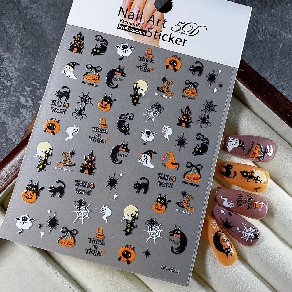 1 stücke Dark Horror Schädel Kürbis Kopf Nagel Aufkleber Schwarz Fledermaus Spinne Geist Gesicht Halloween Nagel Aufkleber Halloween Nagel Aufkleber versorgung