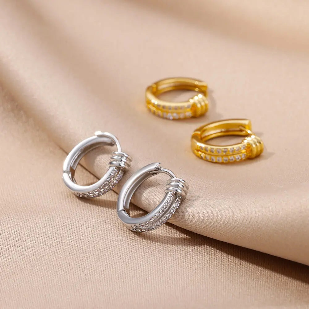 Kubische Zirkonia Creolen für Damen Luxuriöse Goldfarbene Edelstahl-Ohrringe 2026 Trend Piercing Ästhetischer Ohrschmuck Aretes
