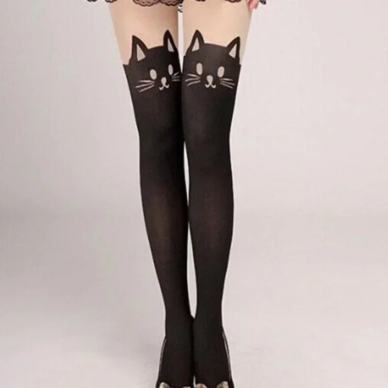 Schöne Lange Socken Cartoon Tier Katze Muster Oberschenkel Strümpfe Über Knie Hohe Socken Katze Druck Frauen Strümpfe Mode Zubehör