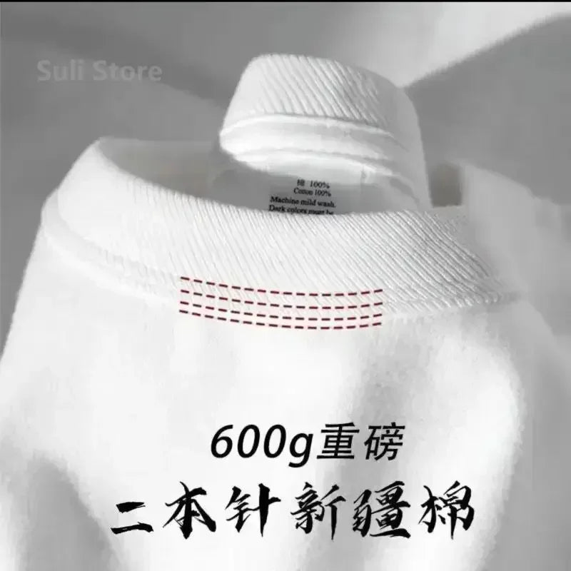 600 g robustes Baumwoll-Kurzarm-T-Shirt für Herren, modisches, verdicktes Kurzarm-T-Shirt aus reiner Baumwolle mit halben Ärmeln