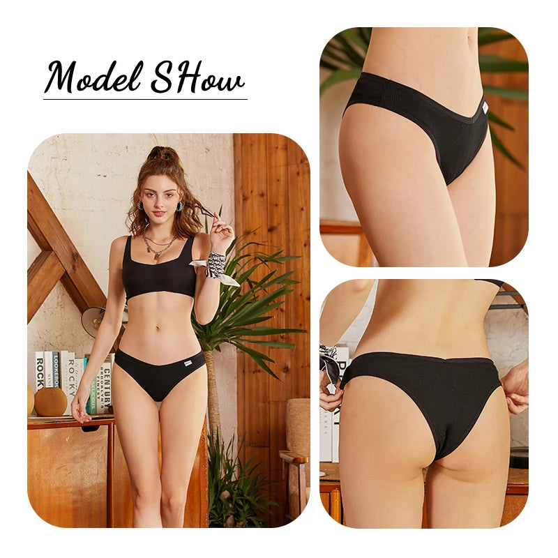 3 Teile/satz Frauen Sexy Waffel Plaid Baumwolle Brasilianische Höschen Niedrige Taille V Form Bikini Unterwäsche Weiche Atmungsaktive Weibliche Dessous