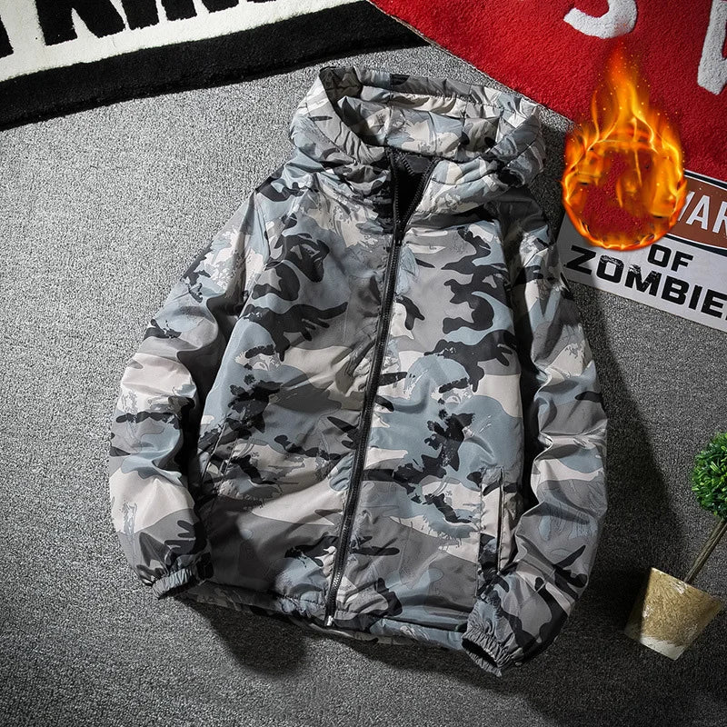 2025 Herbst Winter Herrenjacke Verdickte Bedruckte Männer-Oberbekleidung Langarm Reißverschluss Kapuze Lose Outdoor Herren Daunenjacke